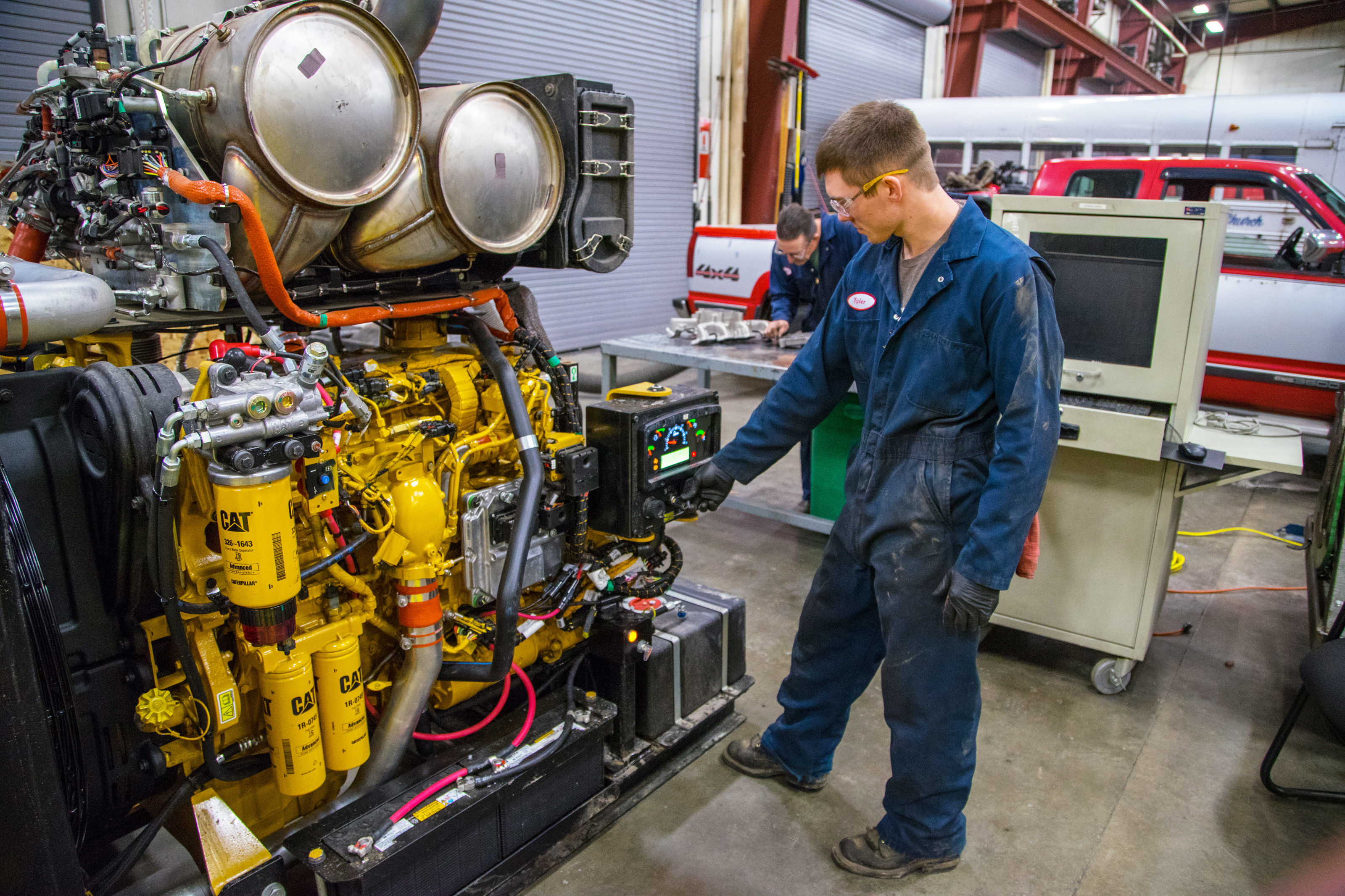 student in diesel lab